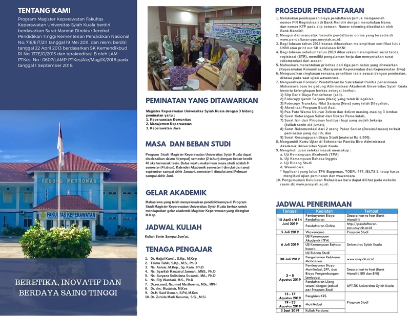 Penerimaan Mahasiswa Baru Magister Keperawatan Universitas Syiah Kuala Semester Ganjil 2019/2020